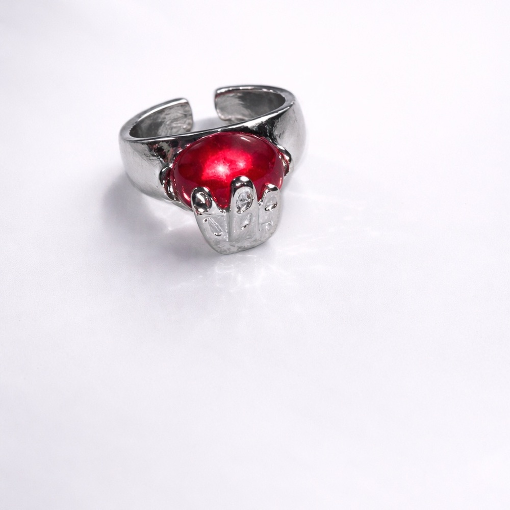 Chic Silver and Red Women's Ring